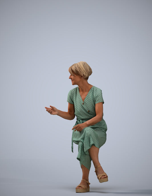 photogrammetry 3D senior woman casual sitting, realistic human model archviz FBX