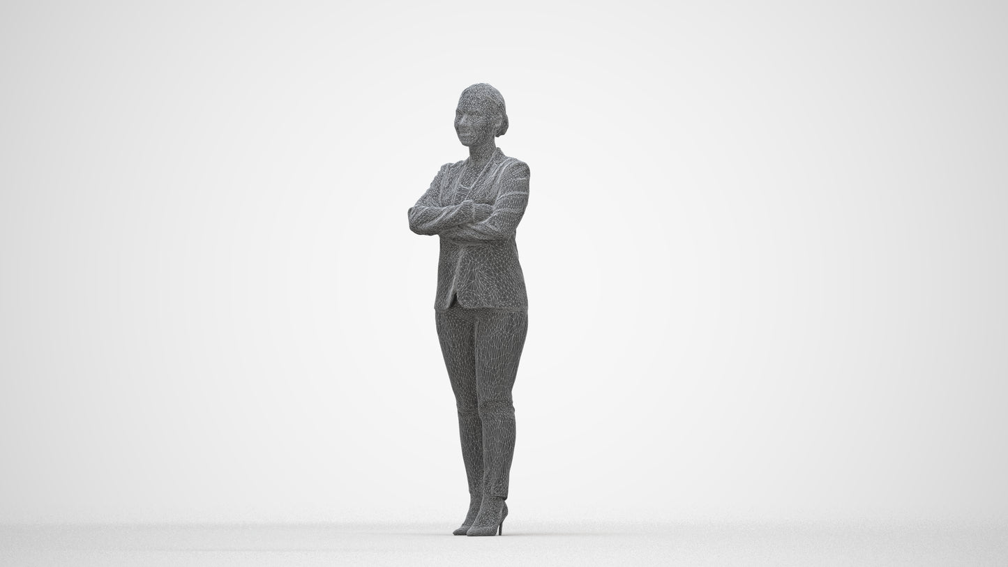 scanned 3D woman business standing, photogrammetry people for Enscape and V-Ray, wireframe back view