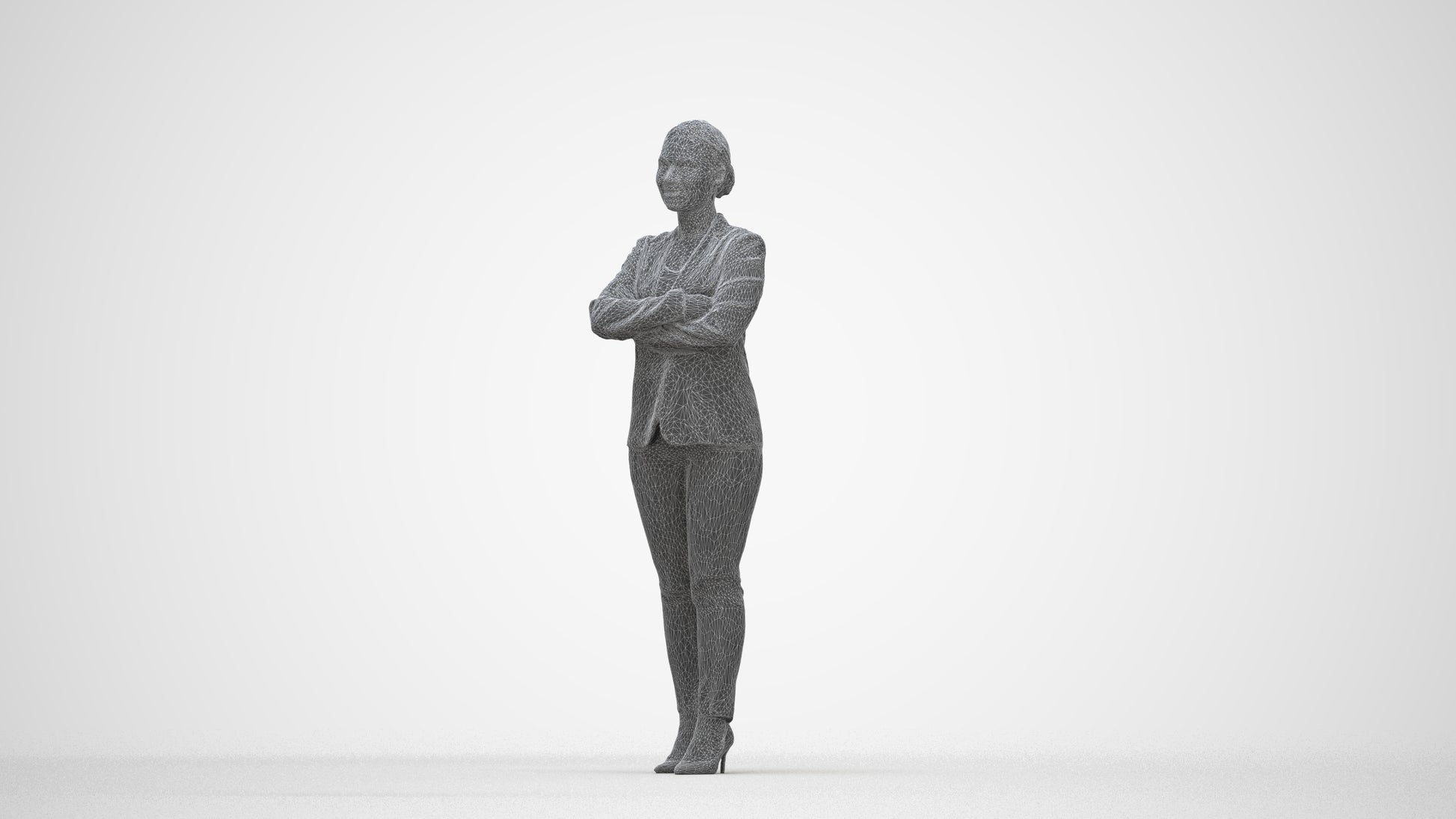 scanned 3D woman business standing, photogrammetry people for Enscape and V-Ray, wireframe back view