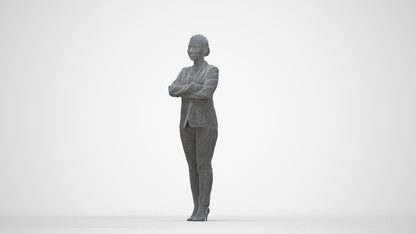 scanned 3D woman business standing, photogrammetry people for Enscape and V-Ray, wireframe back view