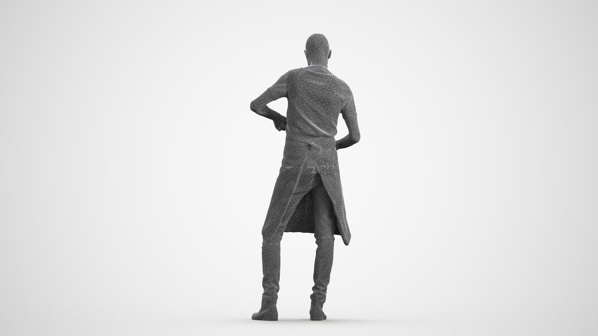 3D scanned man standing, photorealistic archviz people for Enscape and SketchUp, wireframe front view