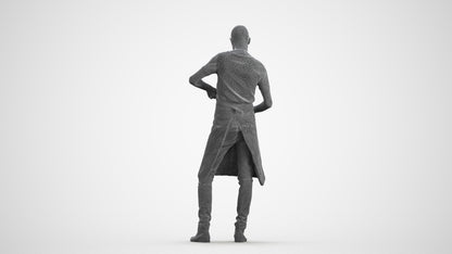 3D scanned man standing, photorealistic archviz people for Enscape and SketchUp, wireframe front view