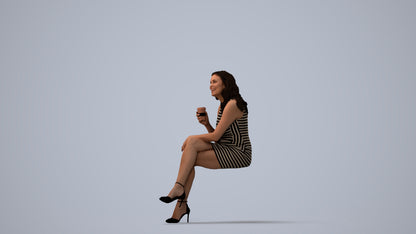 3D people model woman casual sitting, scanned human for 3ds Max rendering, three-quarter view render