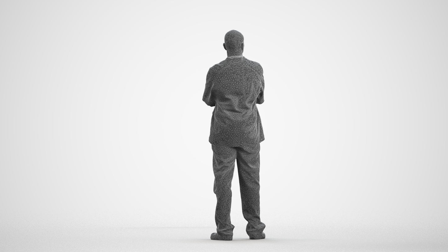 scanned 3D man medical, photogrammetry people for Enscape and V-Ray, wireframe front view