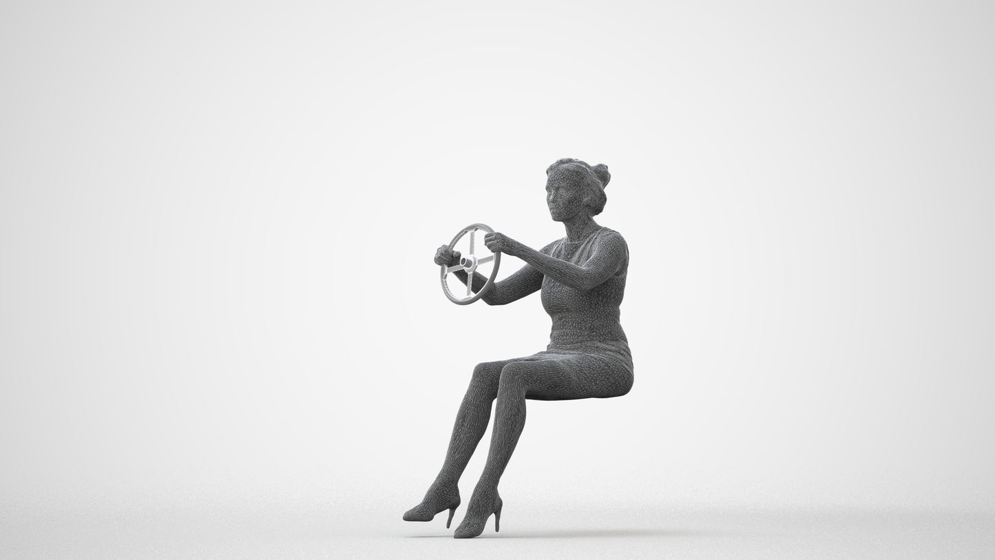 photogrammetry 3D woman casual driving, realistic human model archviz FBX, square thumbnail