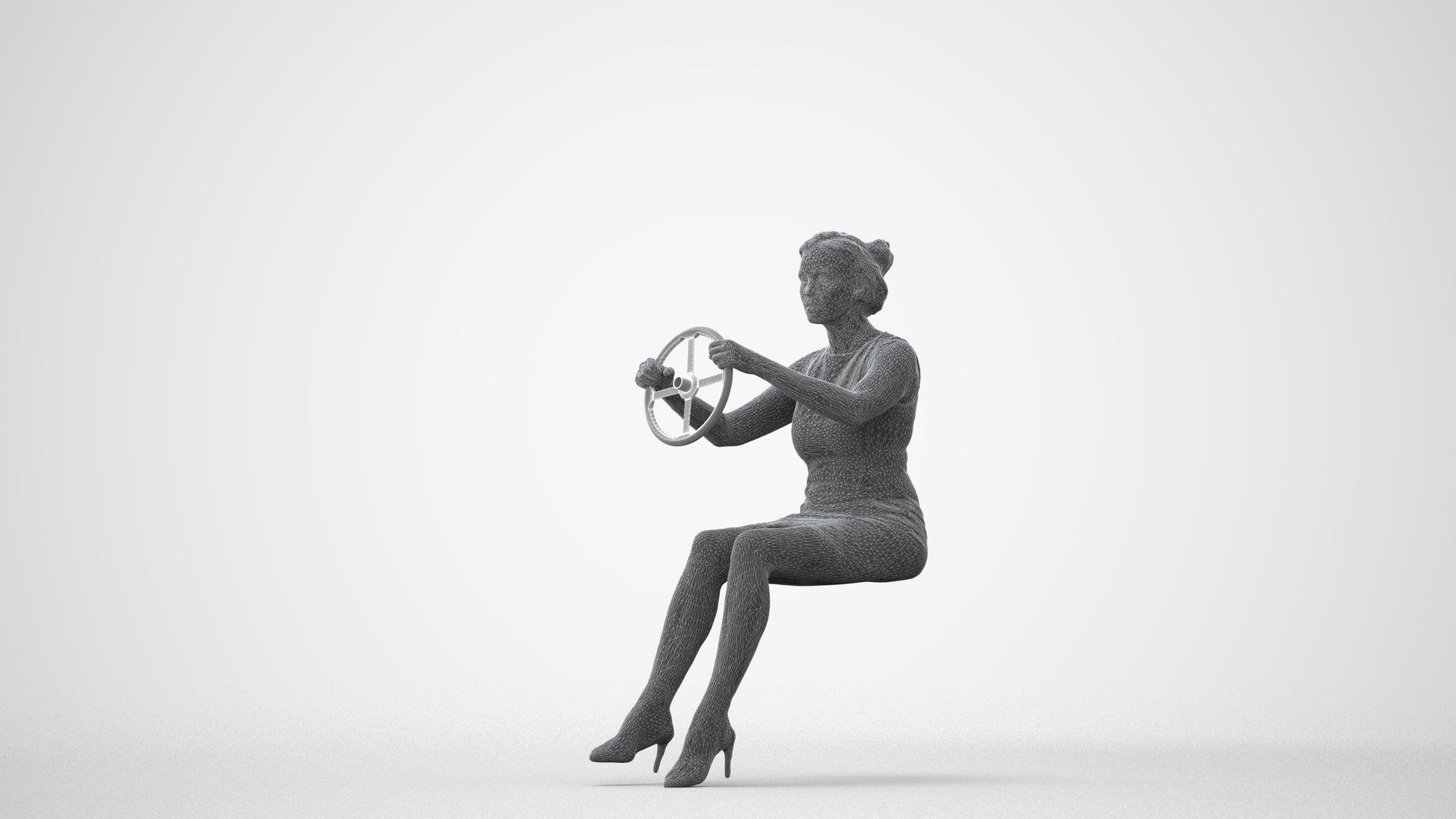 photogrammetry 3D woman casual driving, realistic human model archviz FBX, square thumbnail