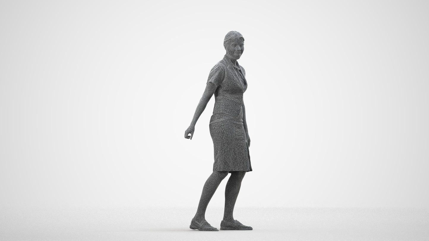 realistic 3D people woman hospitality, render-ready for V-Ray and Corona, FBX OBJ, wireframe side view