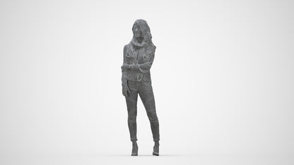 photogrammetry 3D woman casual standing, realistic human model archviz FBX, wireframe back view