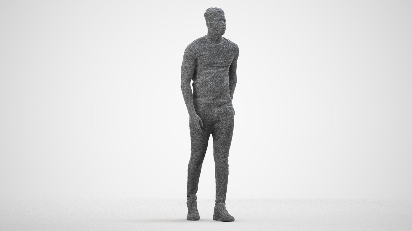 scanned 3D man casual walking, photogrammetry people for Enscape and V-Ray, wireframe side view