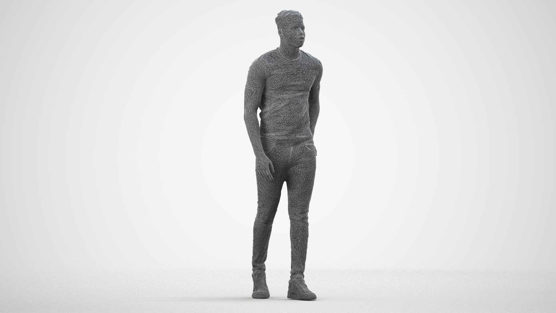 scanned 3D man casual walking, photogrammetry people for Enscape and V-Ray, wireframe side view