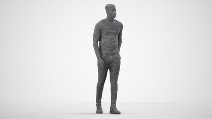 scanned 3D man casual walking, photogrammetry people for Enscape and V-Ray, wireframe side view