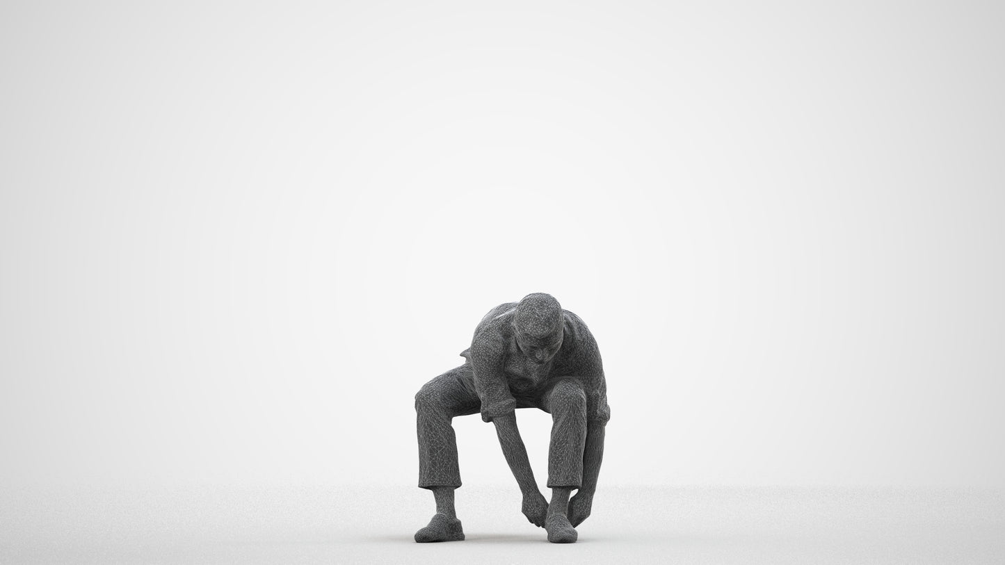 3D scanned man sitting casual, photorealistic archviz people for Enscape and SketchUp, wireframe side view