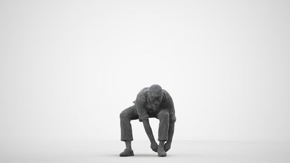 3D scanned man sitting casual, photorealistic archviz people for Enscape and SketchUp, wireframe side view