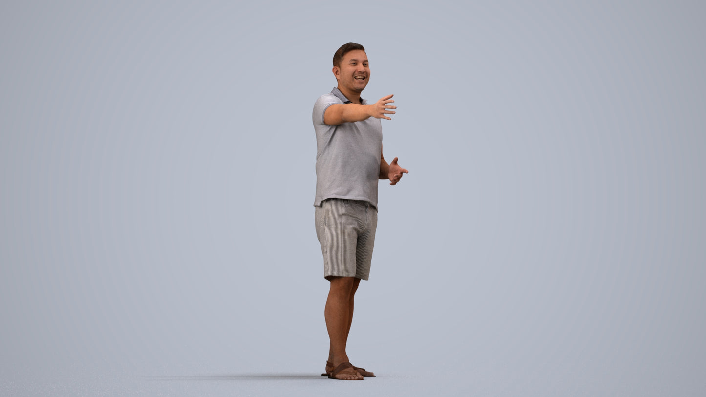 3D people model man casual standing, scanned human for 3ds Max rendering, side view render