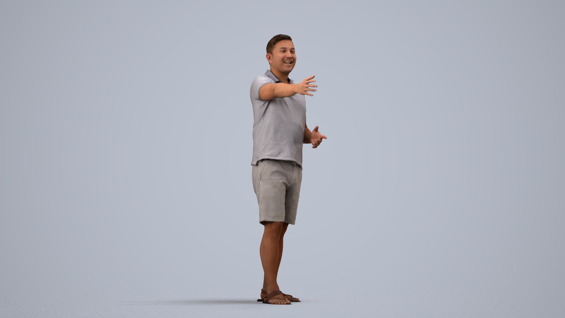3D people model man casual standing, scanned human for 3ds Max rendering, side view render