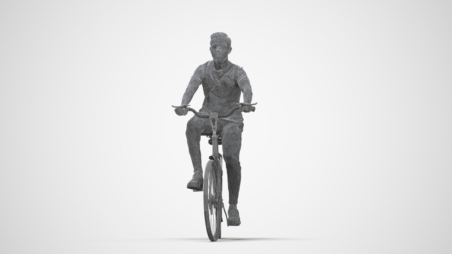 3D people model boy casual cycling, scanned human for 3ds Max rendering, wireframe back view