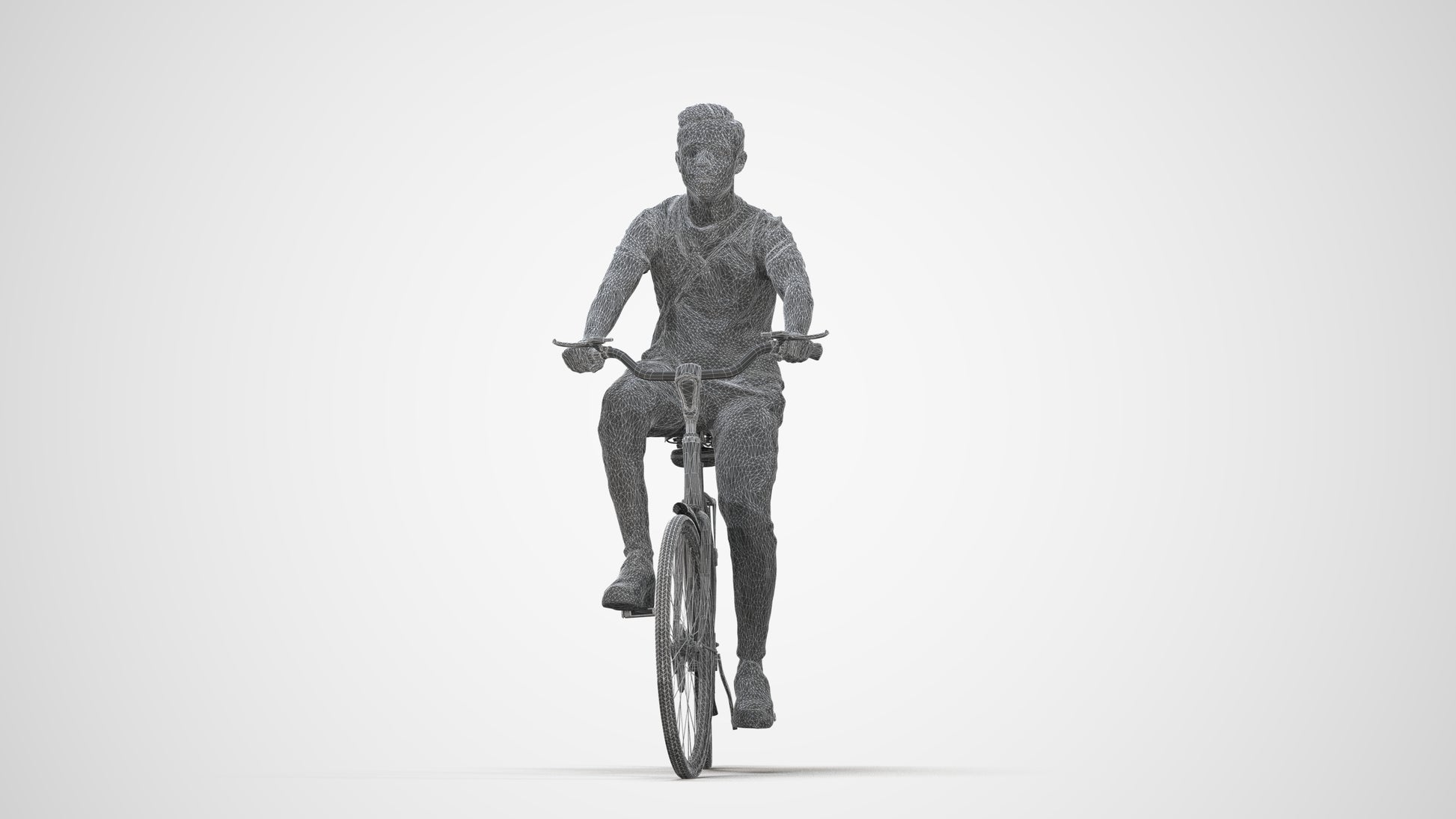 3D people model boy casual cycling, scanned human for 3ds Max rendering, wireframe back view
