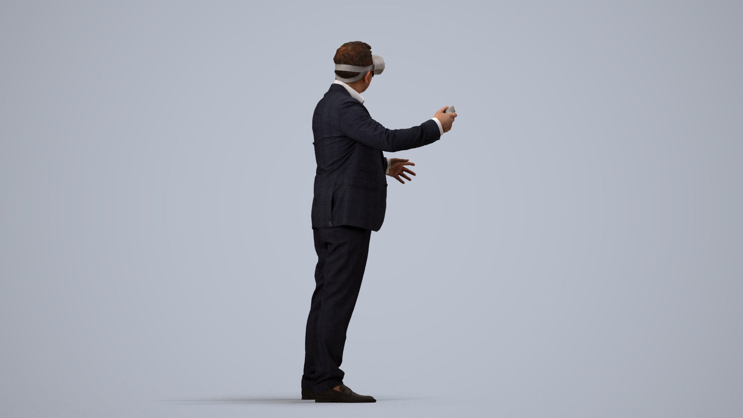 3D scanned man standing business, photorealistic archviz people for Enscape and SketchUp, side view render
