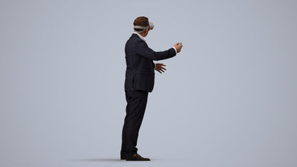 3D scanned man standing business, photorealistic archviz people for Enscape and SketchUp, side view render
