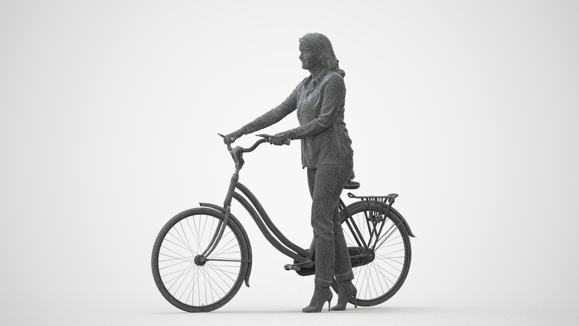 realistic 3D human woman casual cycling, archviz people FBX OBJ for Blender, square thumbnail