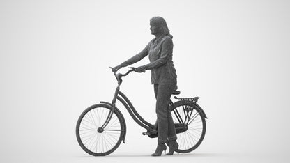realistic 3D human woman casual cycling, archviz people FBX OBJ for Blender, square thumbnail