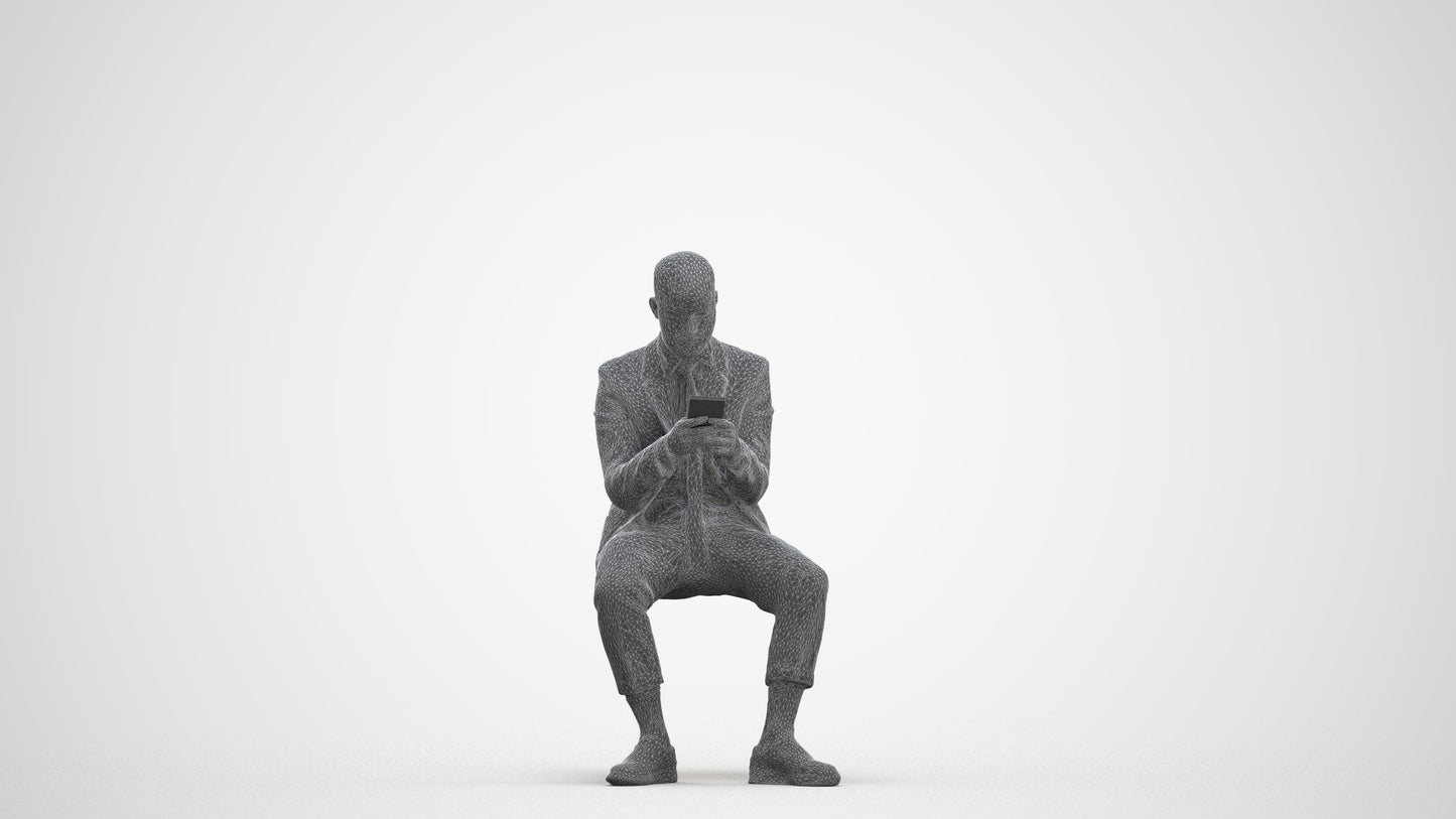 3D human model man business, photogrammetry scanned person for archviz, three-quarter front view render