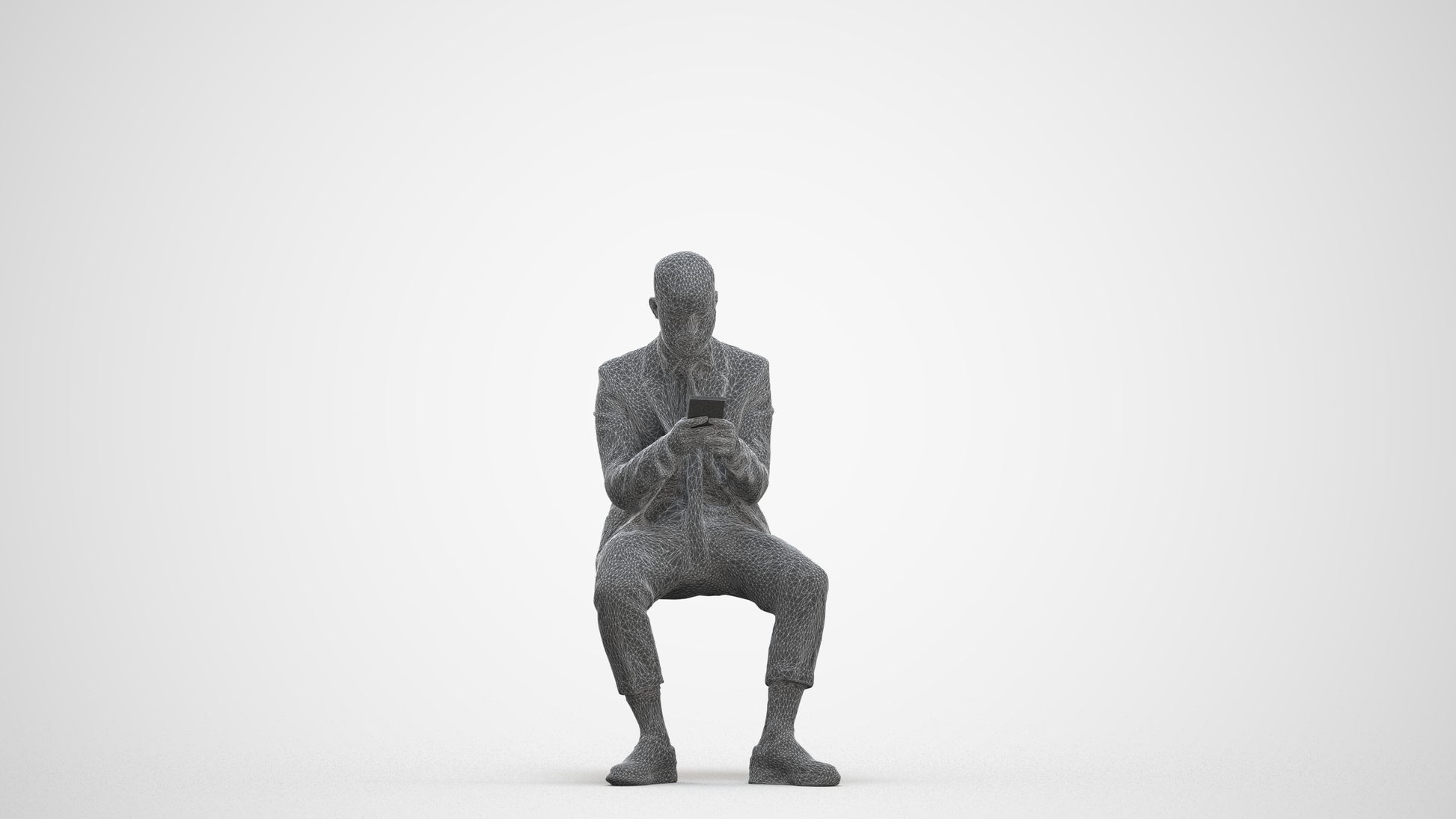 3D human model man business, photogrammetry scanned person for archviz, three-quarter front view render