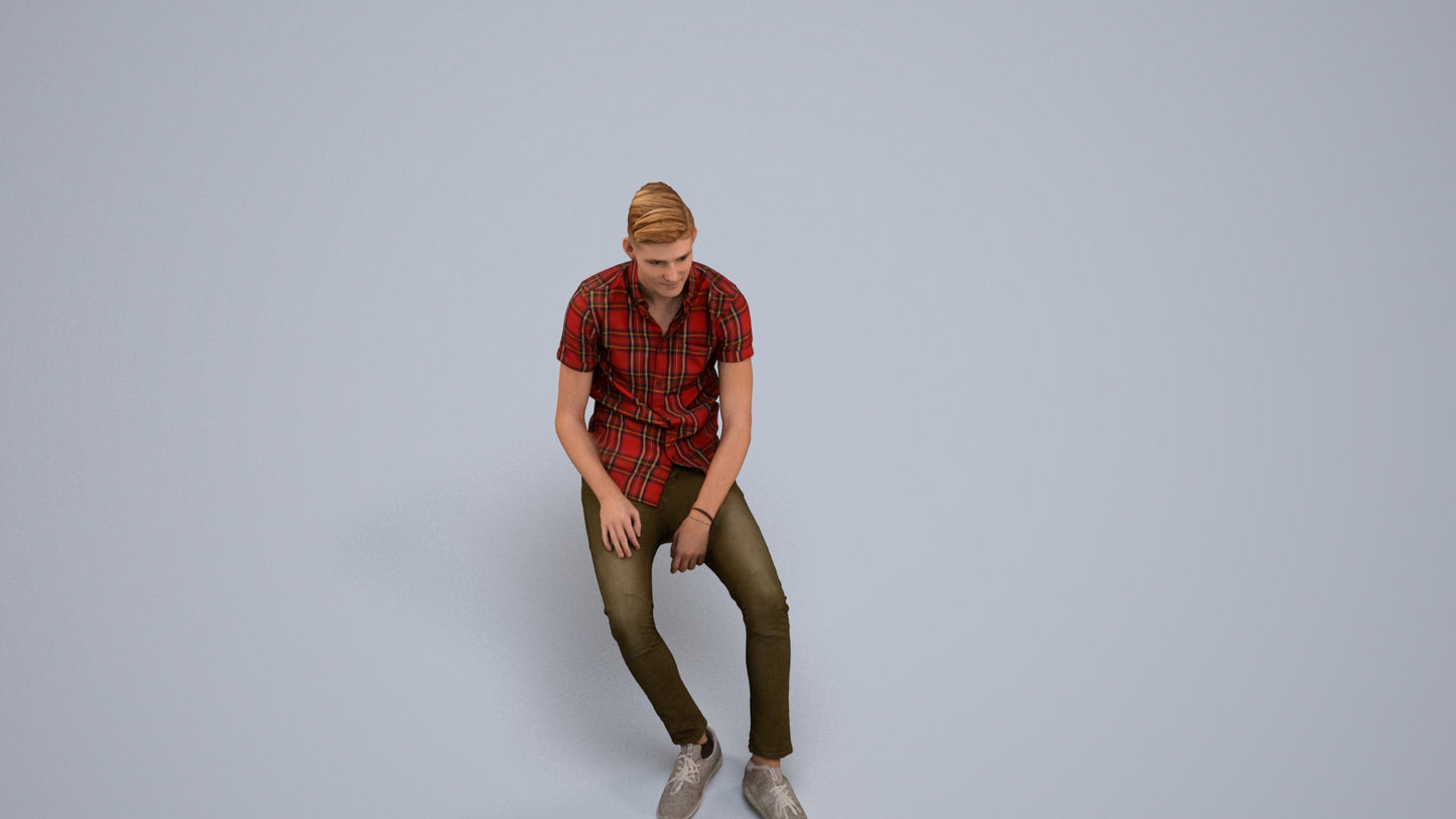 3D scanned man sitting casual, photorealistic archviz people for Enscape and SketchUp, back view render