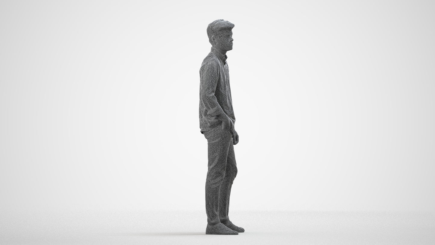 photogrammetry 3D man casual standing, realistic human model archviz FBX, wireframe side view