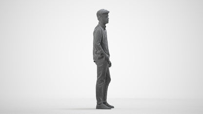 photogrammetry 3D man casual standing, realistic human model archviz FBX, wireframe side view