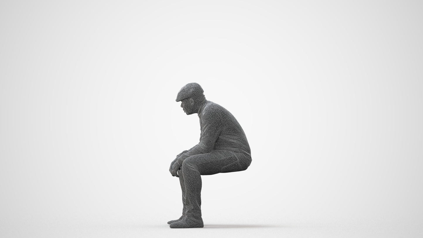 realistic 3D man casual sitting, scanned archviz people for Blender and 3ds Max, square thumbnail
