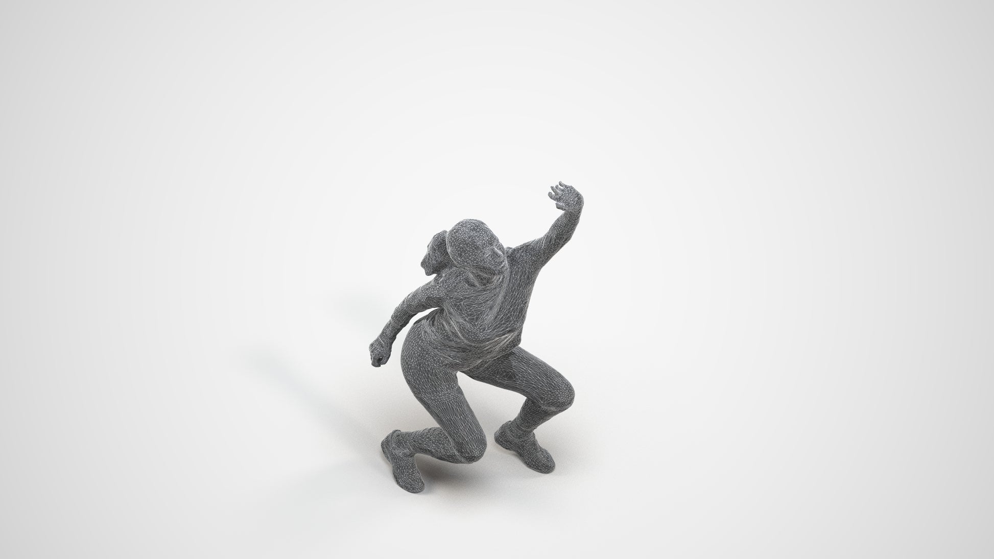 photogrammetry 3D woman sport, realistic human model archviz FBX, wireframe three-quarter view