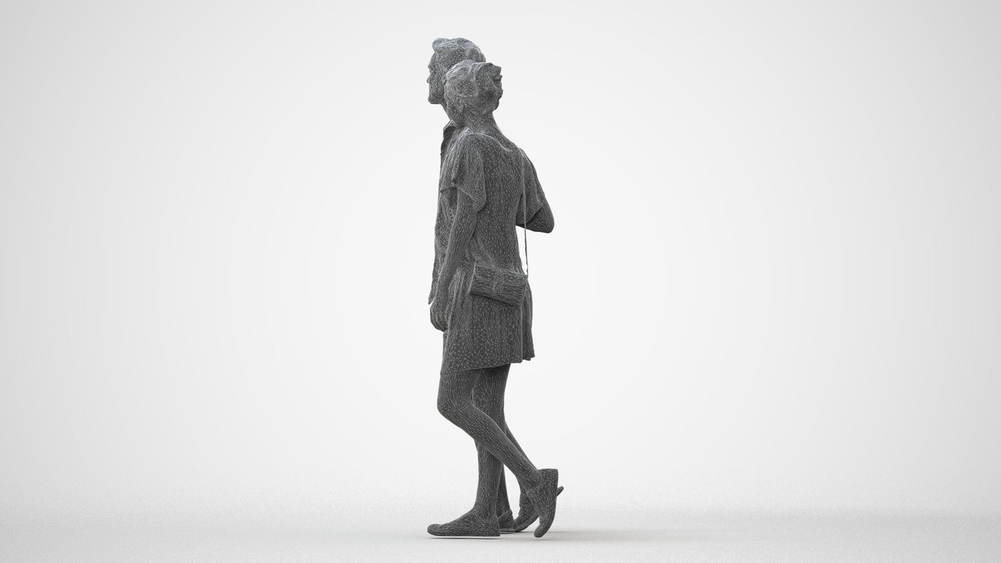 realistic 3D people woman casual couple, render-ready for V-Ray and Corona, FBX OBJ, square thumbnail