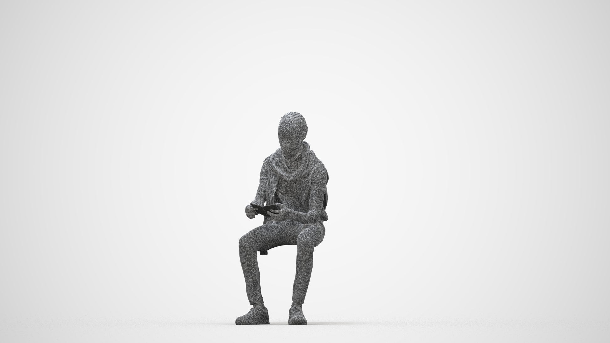 3D people model boy kids, scanned human for 3ds Max rendering, wireframe back view