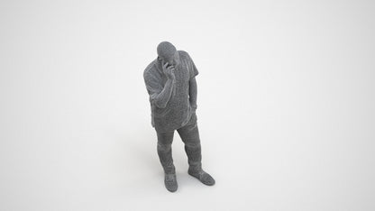 photogrammetry 3D man casual standing, realistic human model archviz FBX, wireframe three-quarter view