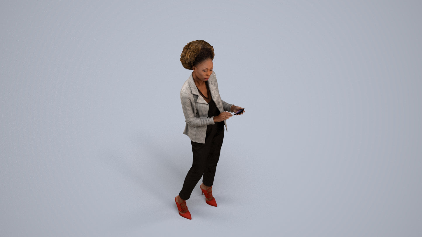 3D people model woman business standing, scanned human for 3ds Max rendering, back view render