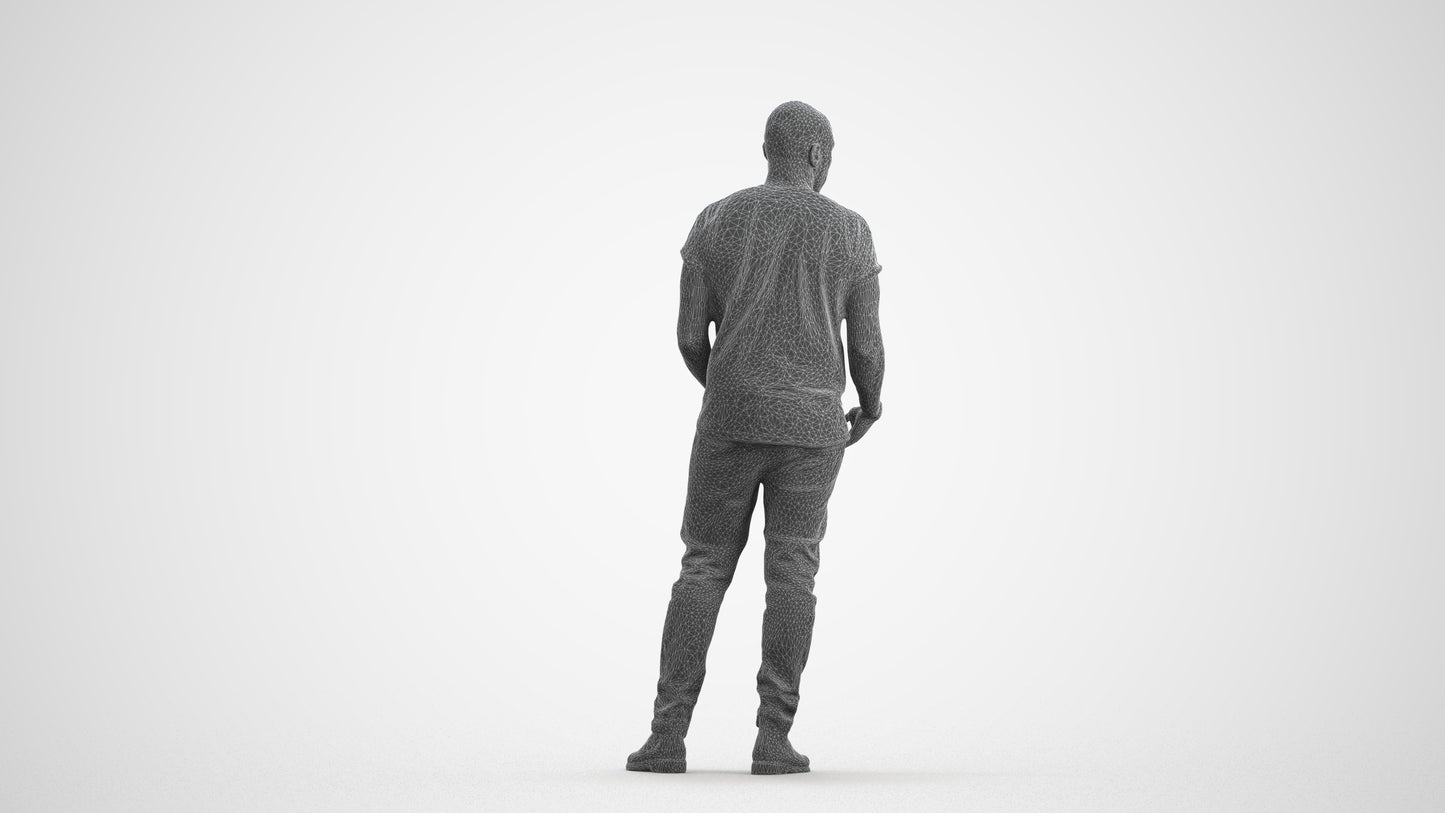 realistic 3D people man casual standing, render-ready for V-Ray and Corona, FBX OBJ, wireframe front view
