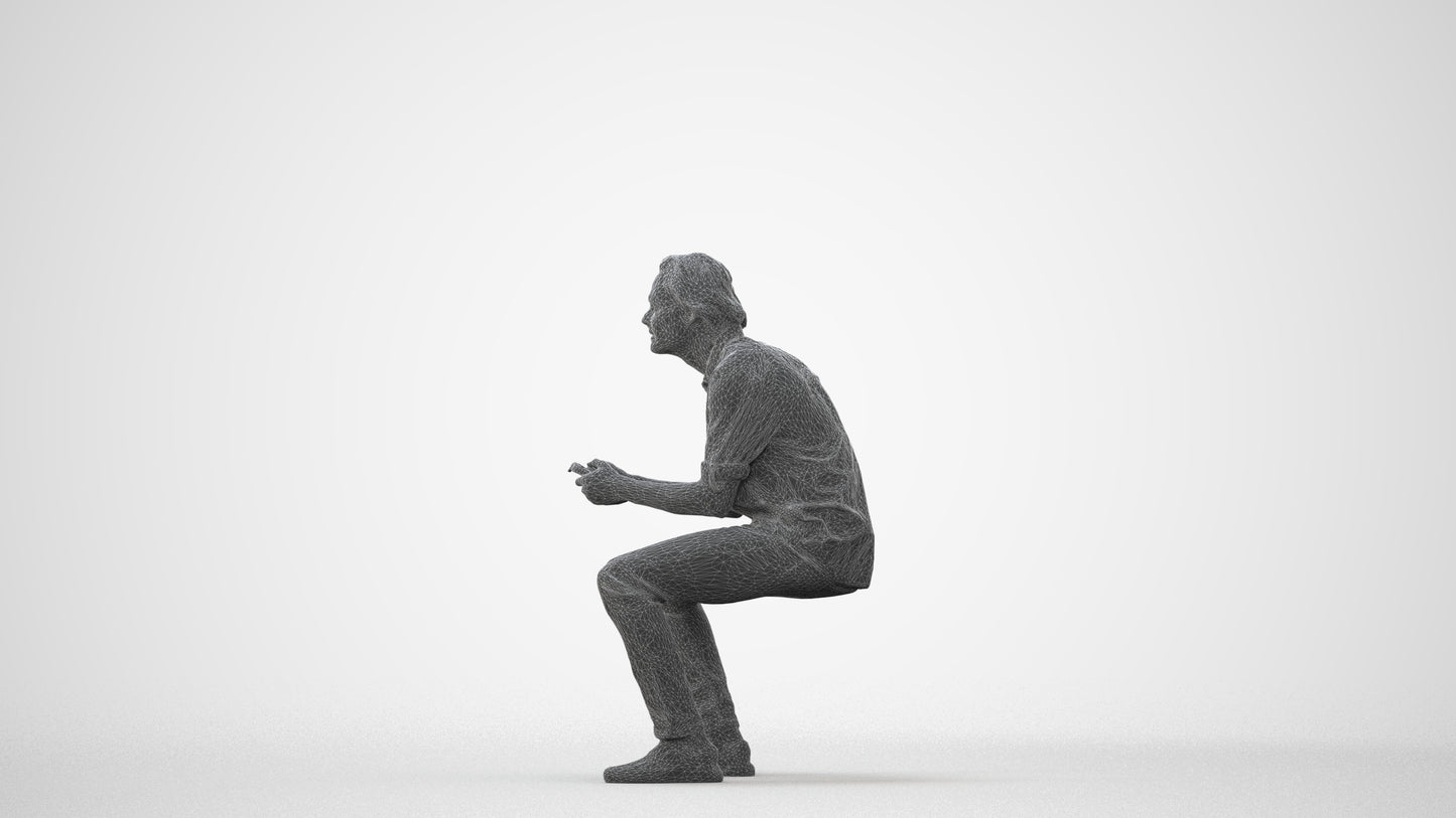 photogrammetry 3D man casual sitting, realistic human model archviz FBX, square thumbnail