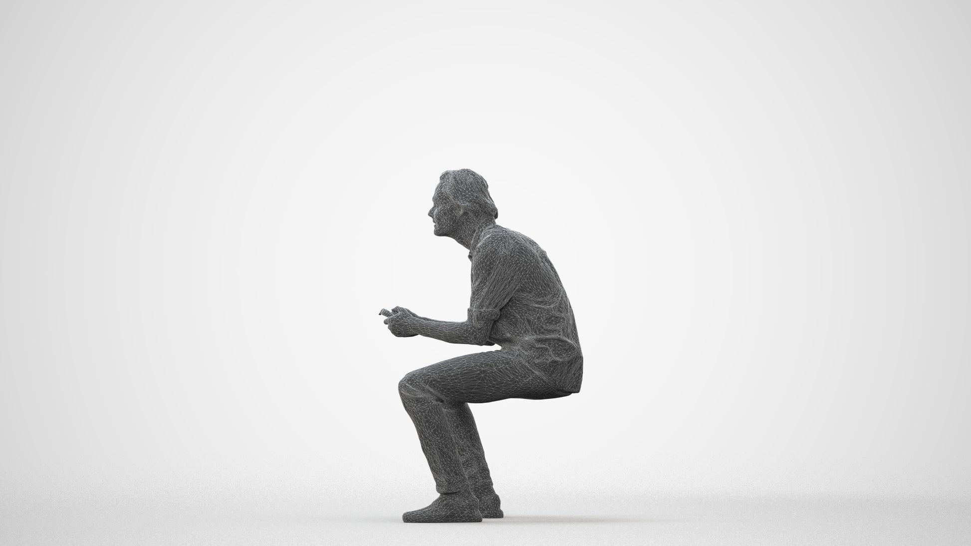 photogrammetry 3D man casual sitting, realistic human model archviz FBX, square thumbnail