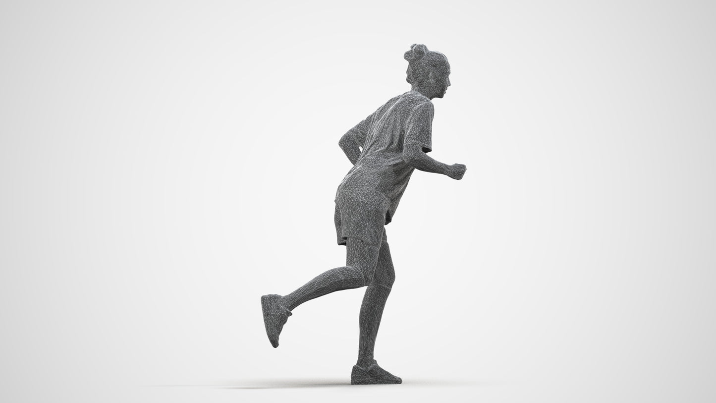 3D scanned woman sport, photorealistic archviz people for Enscape and SketchUp, wireframe side view