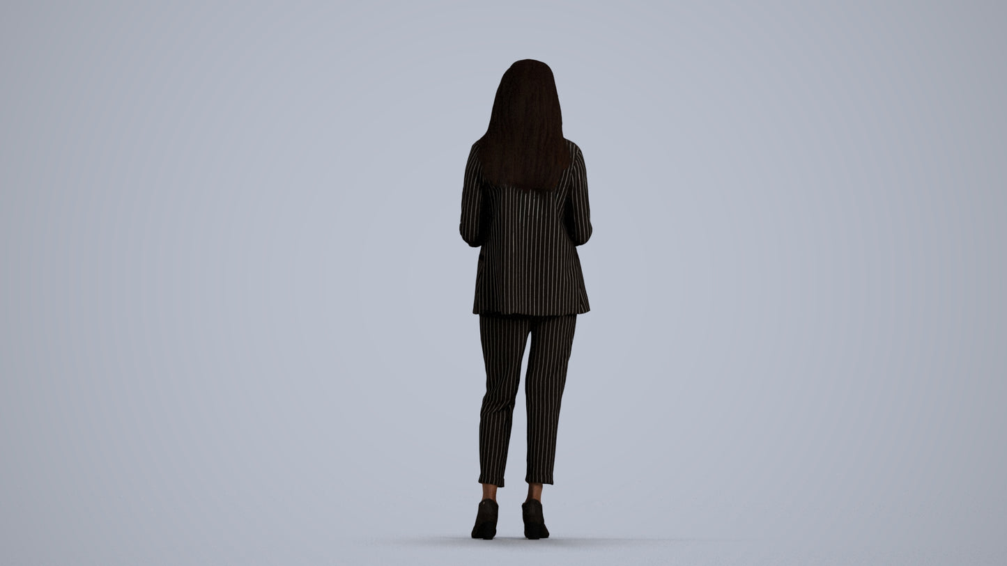 3D human model woman business, photogrammetry scanned person for archviz, front view render
