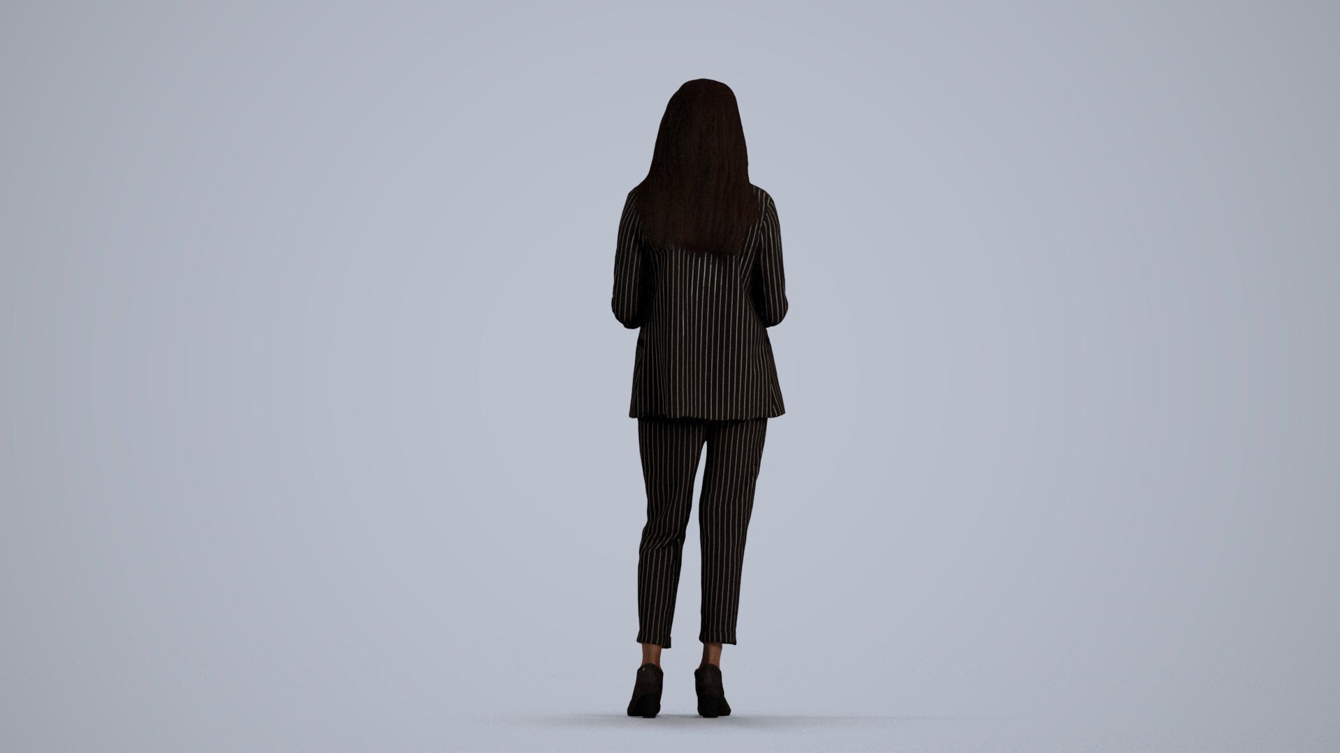 3D human model woman business, photogrammetry scanned person for archviz, front view render
