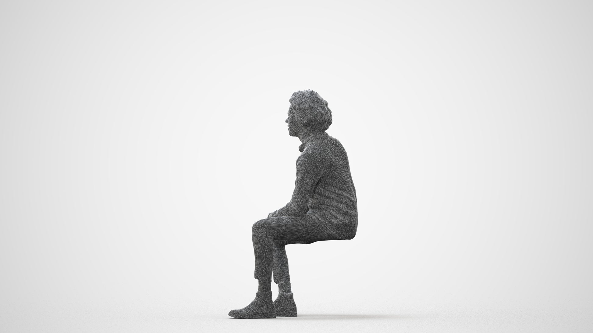 3D human model man business sitting, photogrammetry scanned person for archviz, square thumbnail