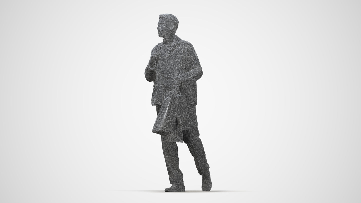 realistic 3D human man casual shopping, archviz people FBX OBJ for Blender, wireframe back view