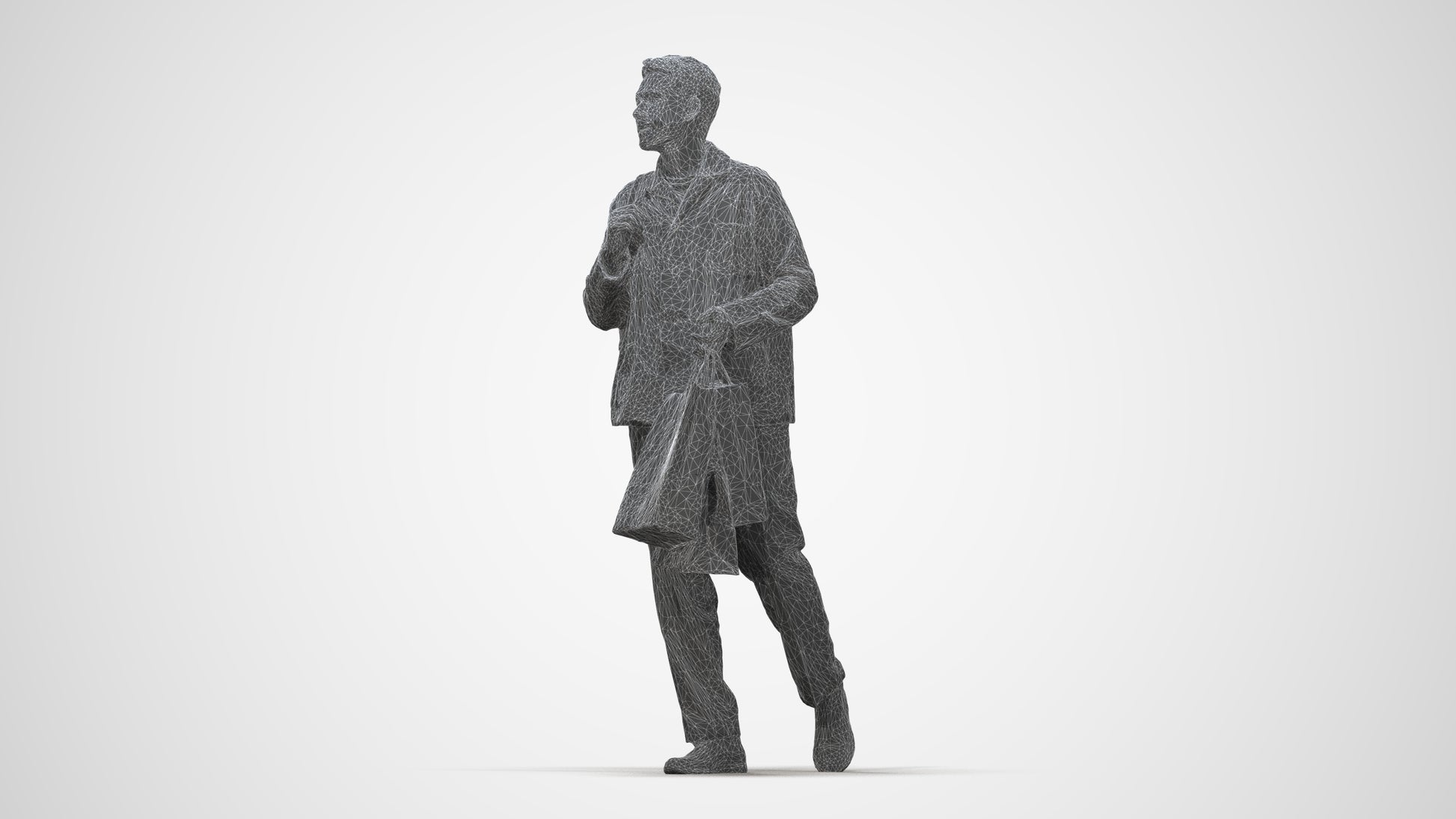 realistic 3D human man casual shopping, archviz people FBX OBJ for Blender, wireframe back view