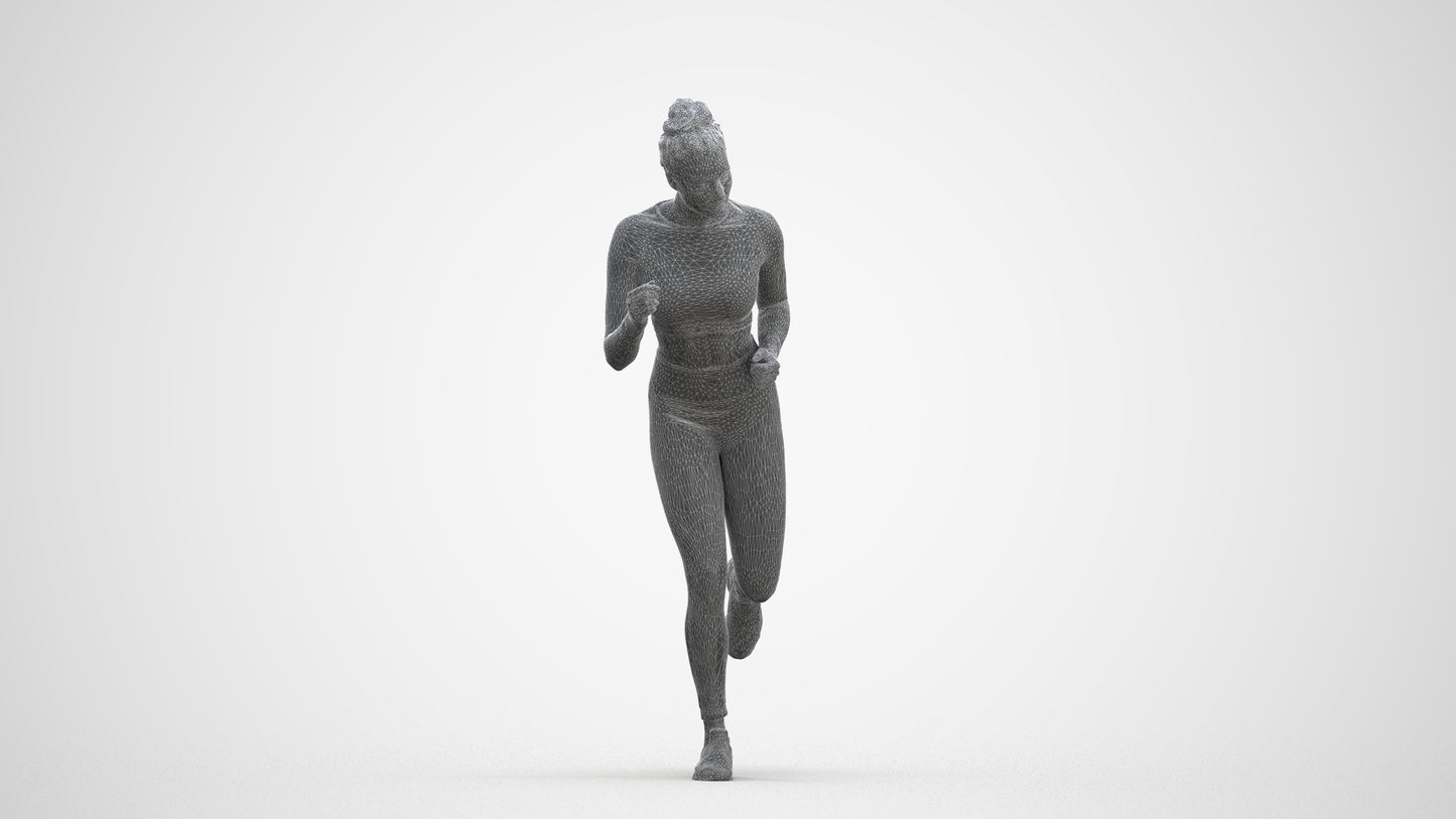3D human model woman sport, photogrammetry scanned person for archviz, three-quarter front view render