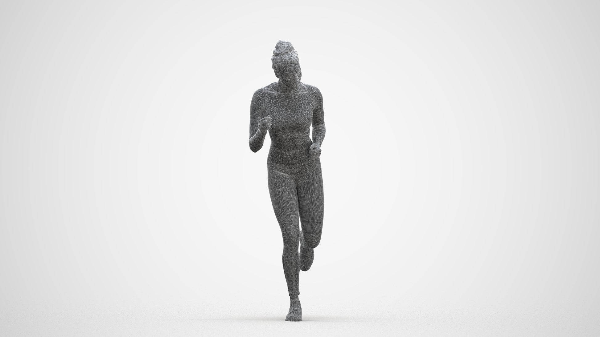 3D human model woman sport, photogrammetry scanned person for archviz, three-quarter front view render