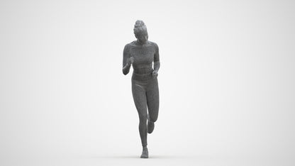 3D human model woman sport, photogrammetry scanned person for archviz, three-quarter front view render