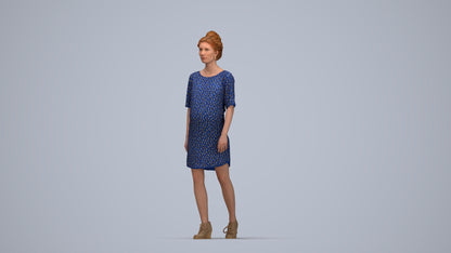 3D scanned woman walking casual, photorealistic archviz people for Enscape and SketchUp, top-down view render