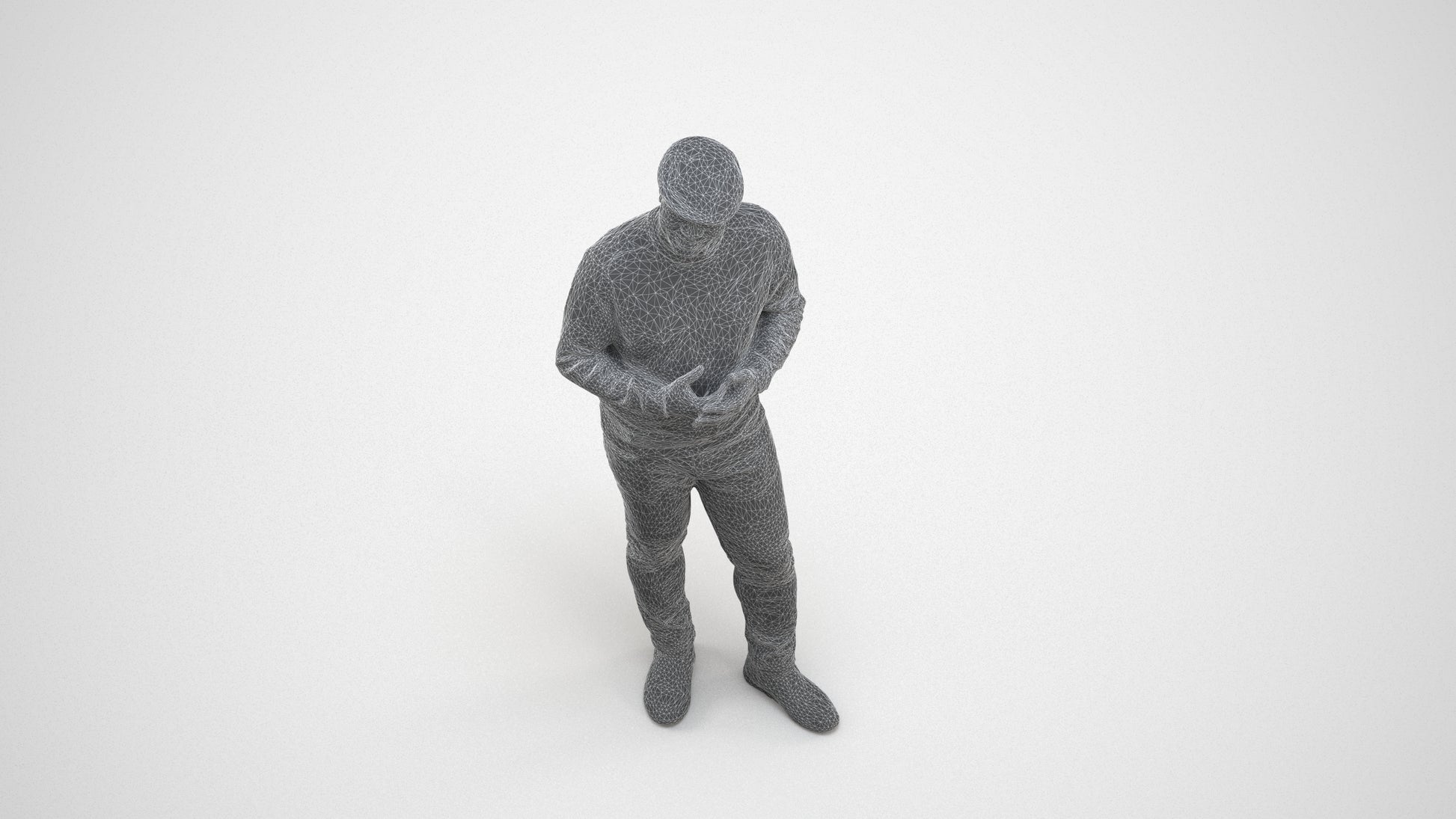 realistic 3D man casual standing, scanned archviz people for Blender and 3ds Max, wireframe three-quarter view